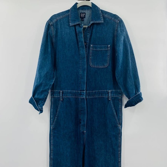 Gap Blue Utility Jumpsuit Denim Carwash Romper Medium Wash Size 2 Wide Leg - Picture 5 of 10